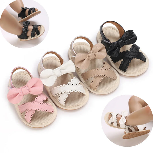 Summer Baby Infant Girl Sandals Princess PU Pull Strap Flat Anti-Slip Rubber