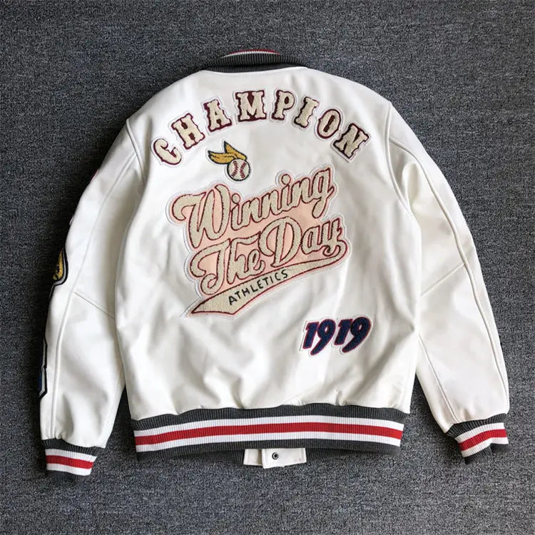 Men's spring and autumn baseball uniform Y2K retro trend leather jacket heavy