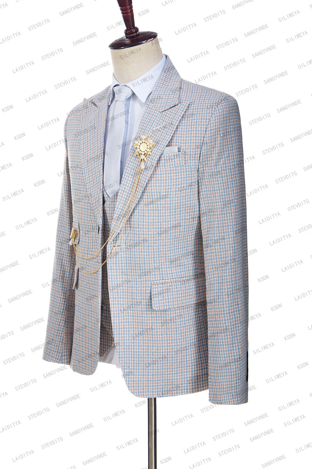 Prom Suits for Men: Men Linen Suits Formal Business Orange Blue Retro Classic Plaid
