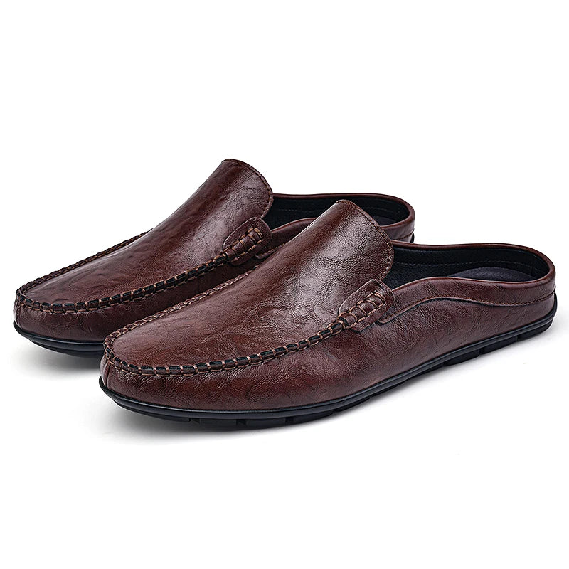 Luxury Brand Half Loafers Slip-on Leather Designer Men's Shoes Cowhide Formal