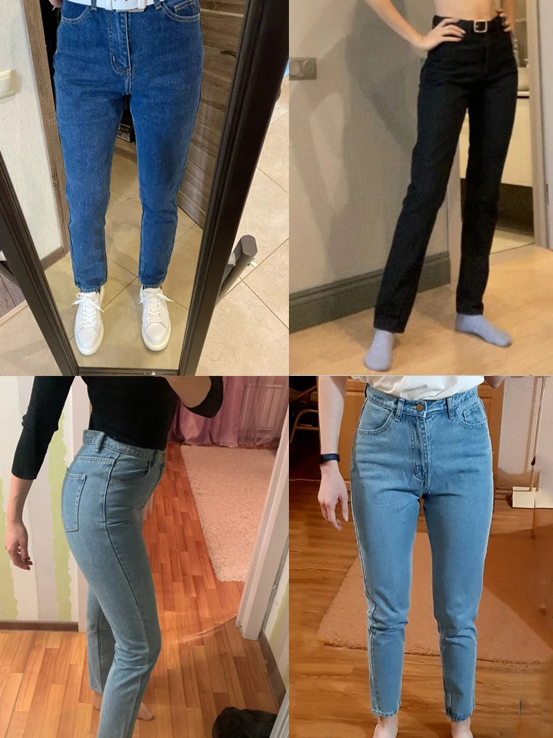 Basic Jeans Soft Pants Harem Female Straight  High Waist Femme Long Denim Pants