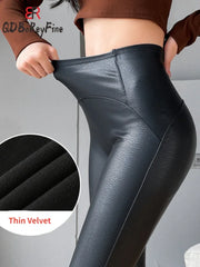 Leather Leggings Women Winter Autumn Black High Waist Tights Stretch Soft