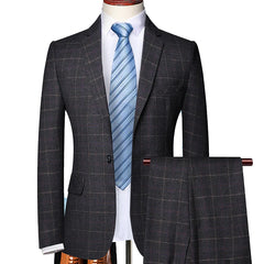 Blazer and Pants Classic Plaid Business Office Suits Two -piece Suit and One Jacket Groom Wedding Dress Party Host Trousers