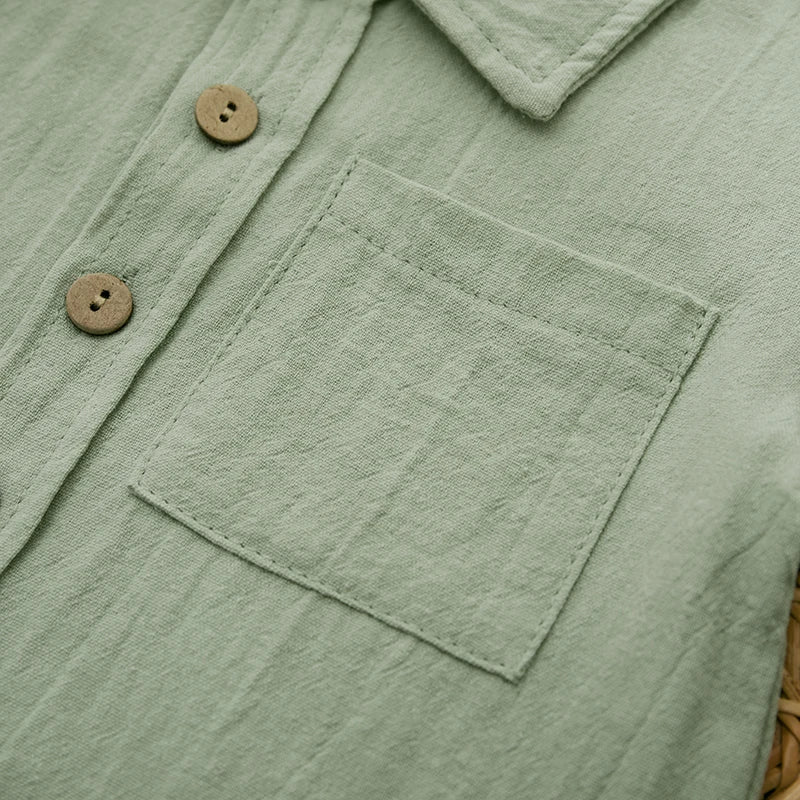 Fashion New Summer Toddler Boy Clothes Set Kids Cotton Linen Outfits Solid Color Short Sleeve Button Down Shirt Tops Shorts Suit