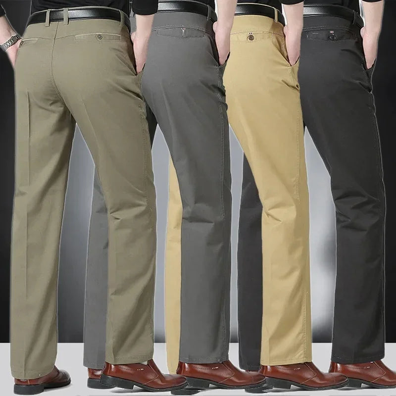Men's Classic Business Dress Pants Comfortable Cotton Long Straight Slim Fit