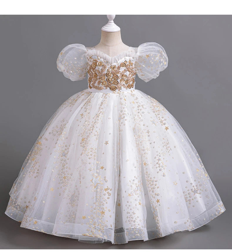 8905 Girls' Flower Wedding Dress Long Sleeveless Summer Princess Rainbow Host Gift Performance Program