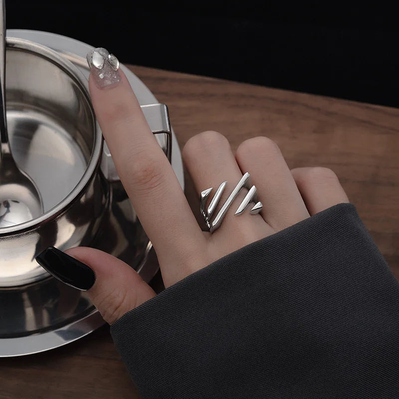 925 Sterling Rings for Women Fashion Geometric Handmade Irregular Strip Ring