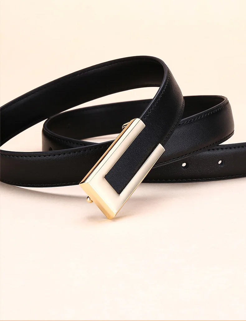 Genuine leather belt for women; cowhide fashion waist belt; versatile smooth buckle; 2025 dress decoration belt for