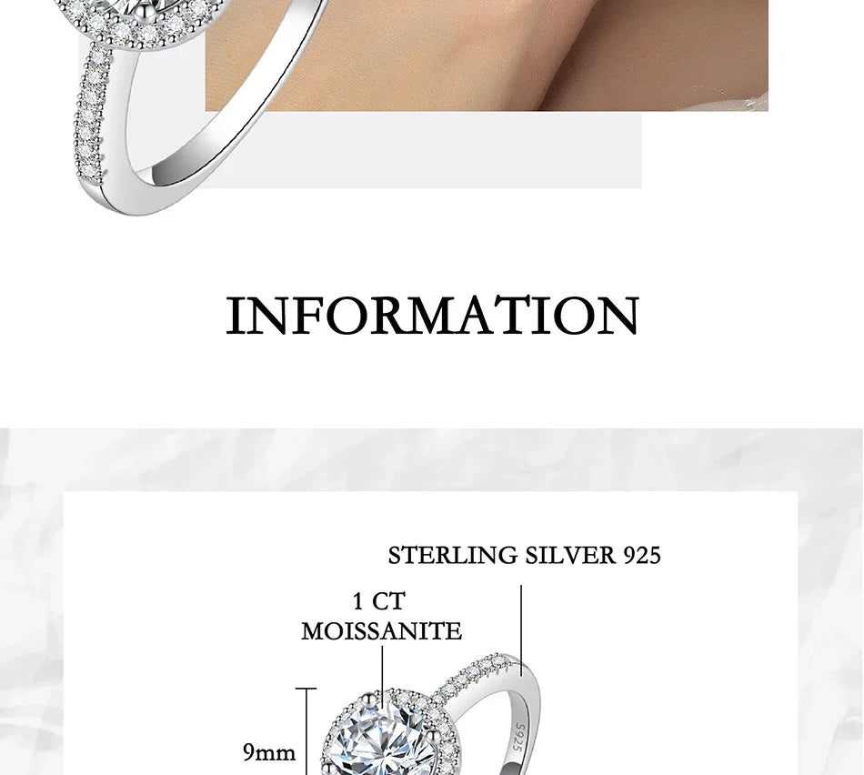 PERFANY Moissanite Ring For Women S925 Pure Silver Plated 18K White Gold Round Diamond Proposal Wedding High-end Jewelry