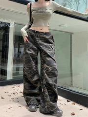 Low Rise Jeans Y2k Ladies American High Street Baggy Pants Woman Camouflage