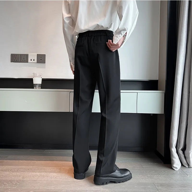 Summer Men Thin Casual Suit Pants Long Straight Drape Silky Wide Loose Trousers Male