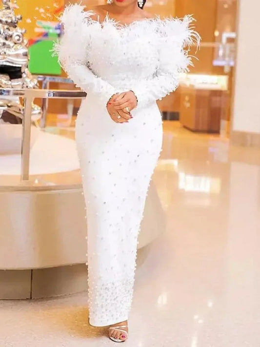 Formal attire Dresses: Party Dress For Women Off Shoulder Long Sleeve Elegant Dress