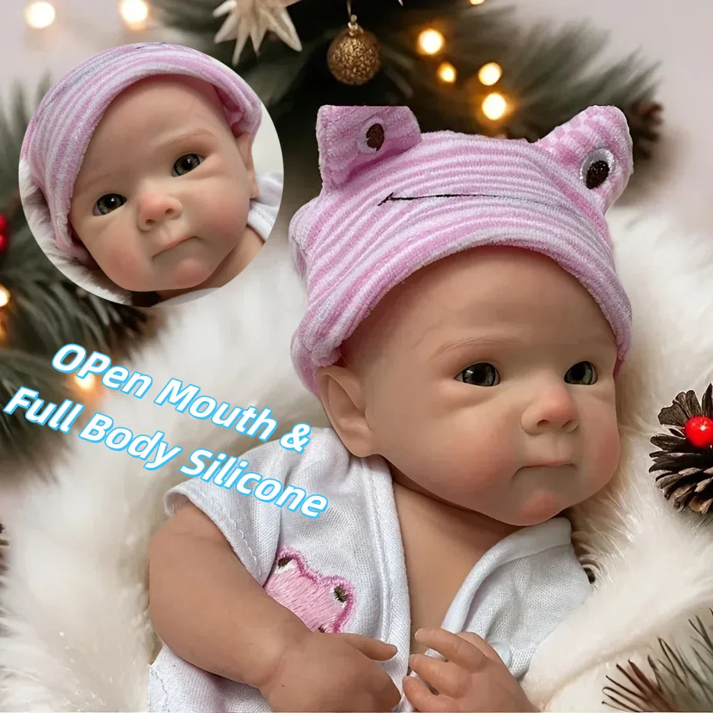 13Inch Bettie Silicone Reborn Doll With Open Mouth & 2 Sets Clothes Handmade Painted Skin Waterproof Reborn Girl Doll