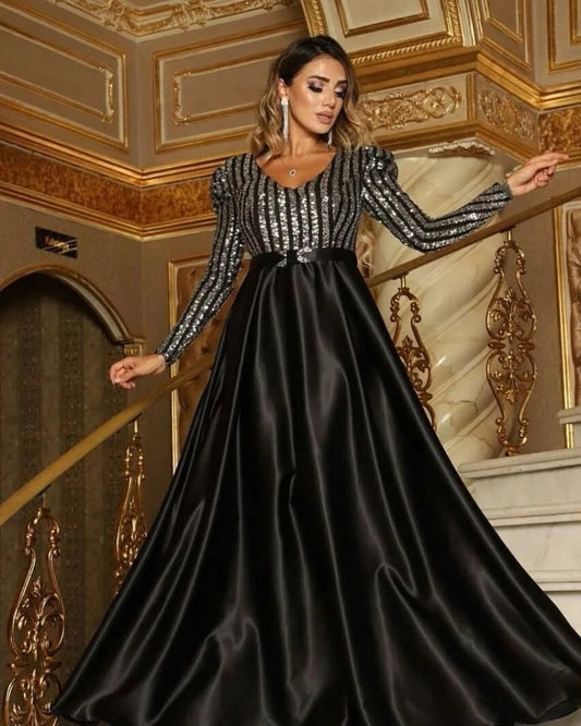 Evening Dresses V-Neck A-LINE Floor-Length Long Sleeved Chiffon of Formal Evening Prom Dress Women