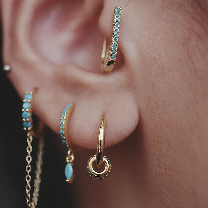 925 Sterling Silver Earring Zircon Sun Flower Ear Ring Geometric Style Water Drop Ear Bone Cute Temperament Woman Girl Ear Jewel