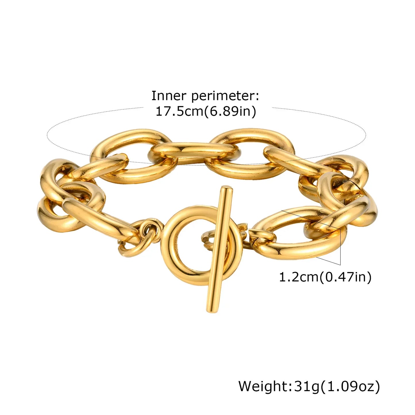 Chunky Bold Toggle Bracelets for Women, Stainless Steel OT Buckle Link Chain Bracelet Gold Plated Tarnish Free