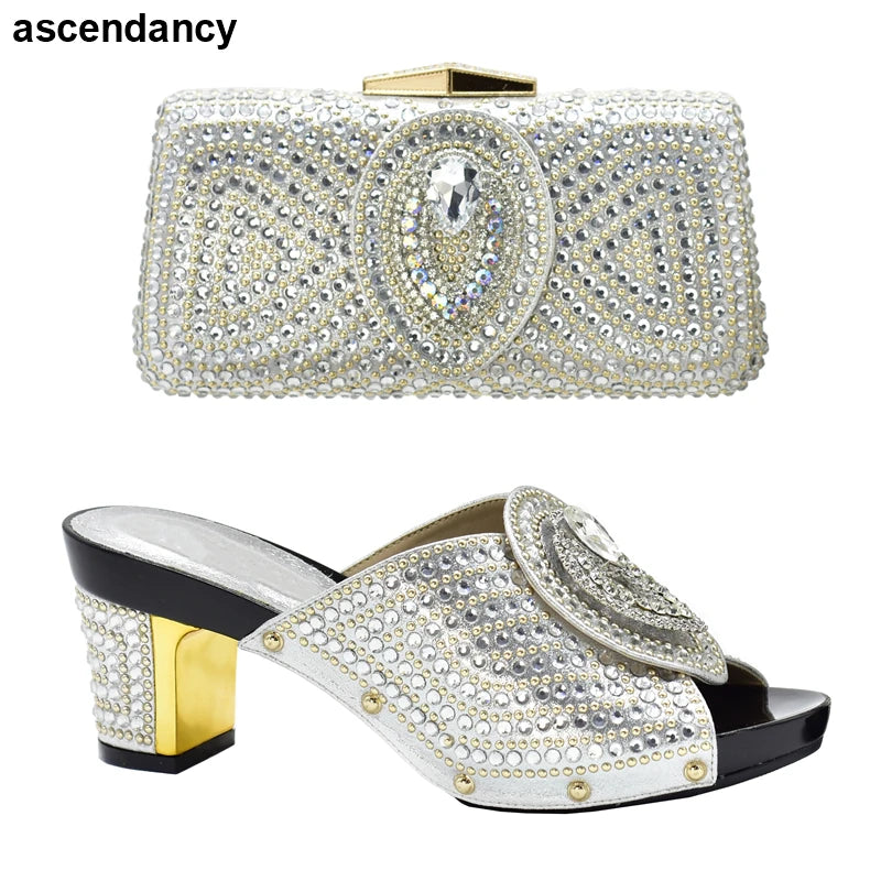 Latest Design Italian Ladies Shoes and Bags To Match Set Ladies Sandals with Heels Nigerian Women Wedding Shoes Pumps Party