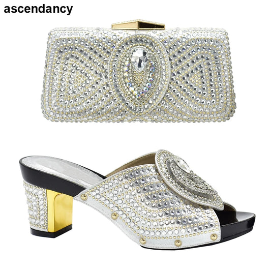 Latest Design Italian Ladies Shoes and Bags To Match Set Ladies Sandals with Heels Nigerian Women Wedding Shoes Pumps Party