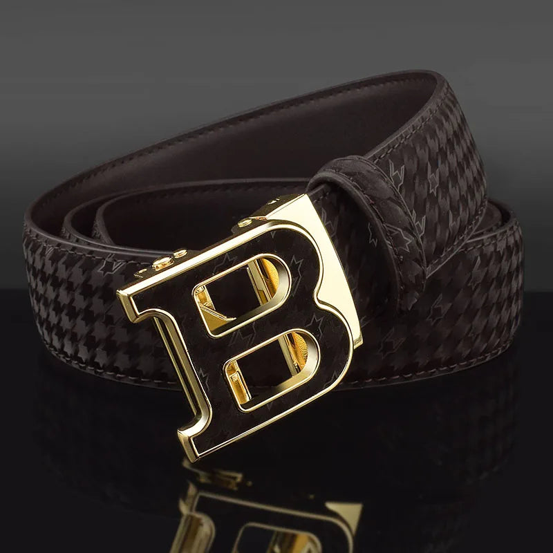 High Quality Automatic Buckle belts men Golden buckle fashion Waist Strap genuine leather Cowskin cintos masculinos B letter