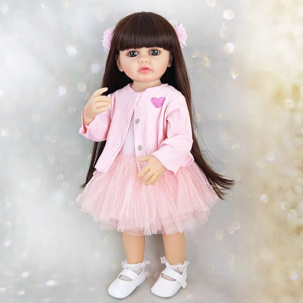 BZDOLL 55CM 22Inch Can Stand Reborn Baby Lifelike Girl Doll Full Soft Silicone Body Princess Toddler Bebe Birthday Gift