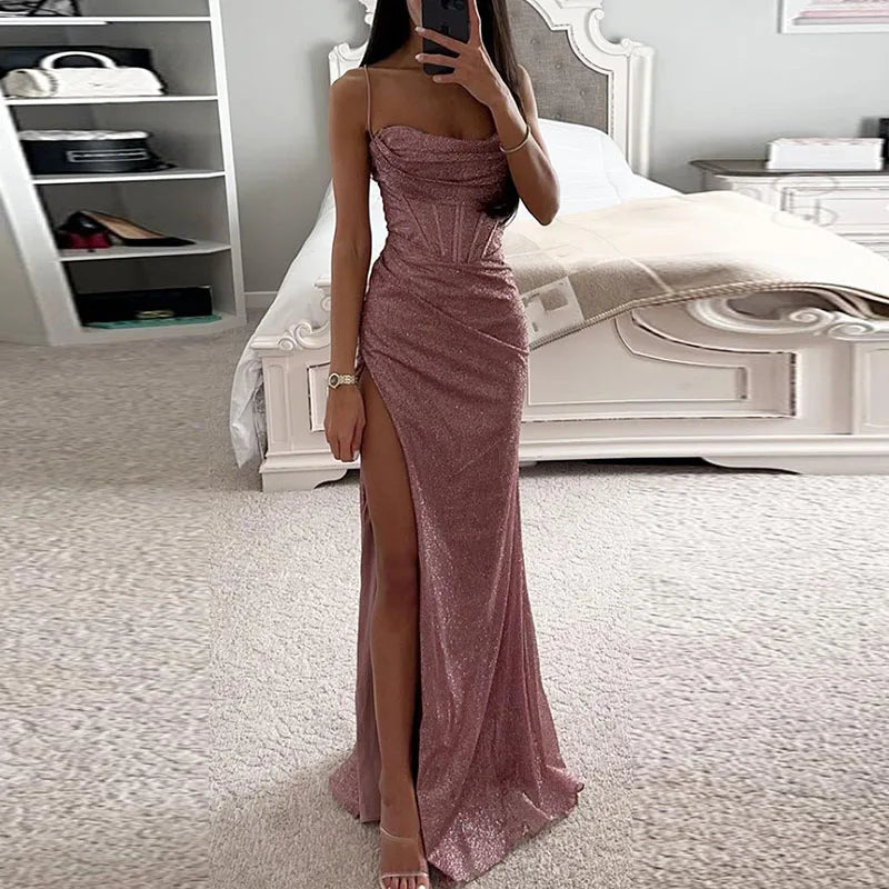 Formal attire Dresses: Long Evening Dress Women Spring Slash Neck High Split