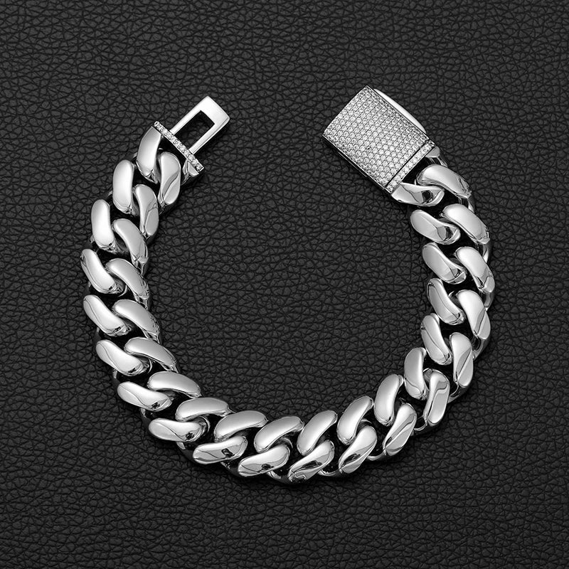 Hip Hop Rock Stainless Steel Rhombus Cuban Miami Link Chain Bracelets for Men Bling Iced Out Rapper Jewelry Gold Silver Color