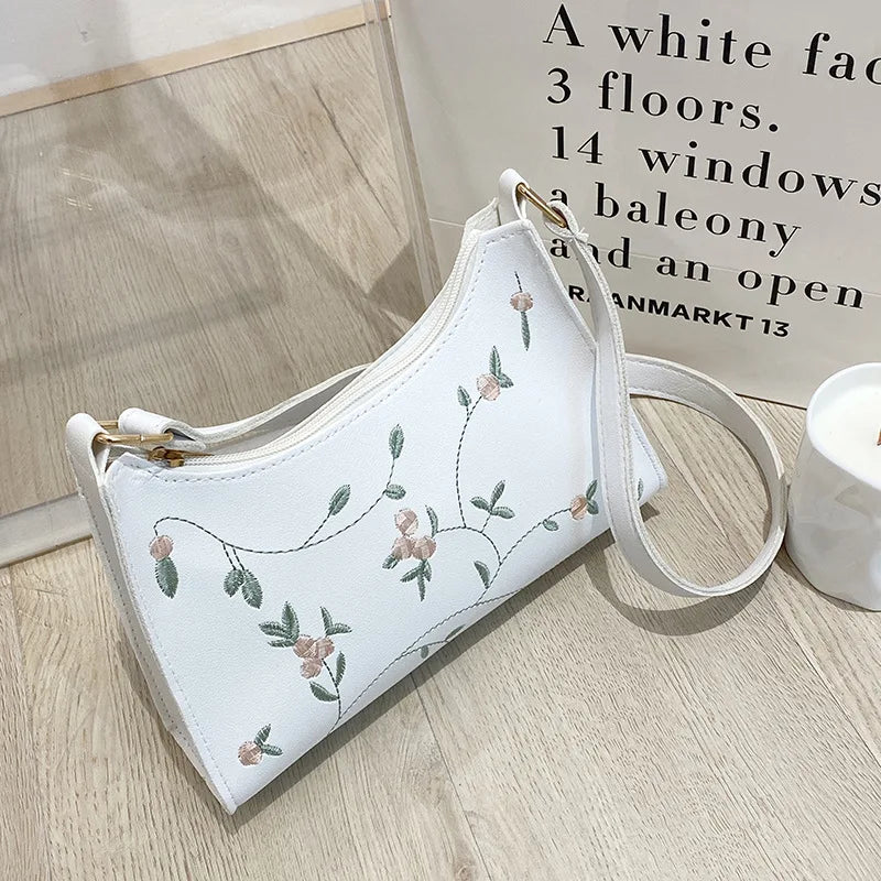 Fashion Embroidered Women's Handbags PU Leather Small Shoulder Clutch Bags