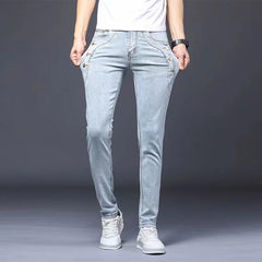 3 Colors 2023 Men Cotton Jeans Korean Style Stretch Slim Fit Denim Pants