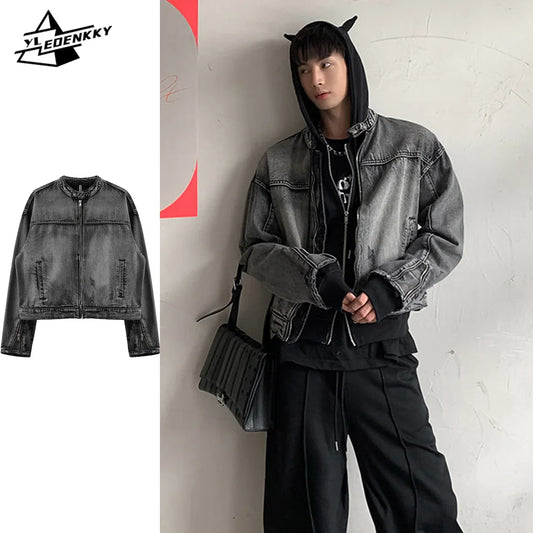 Washed Denim Jacket Men Women American Vintage Cropped Cowboy Coat