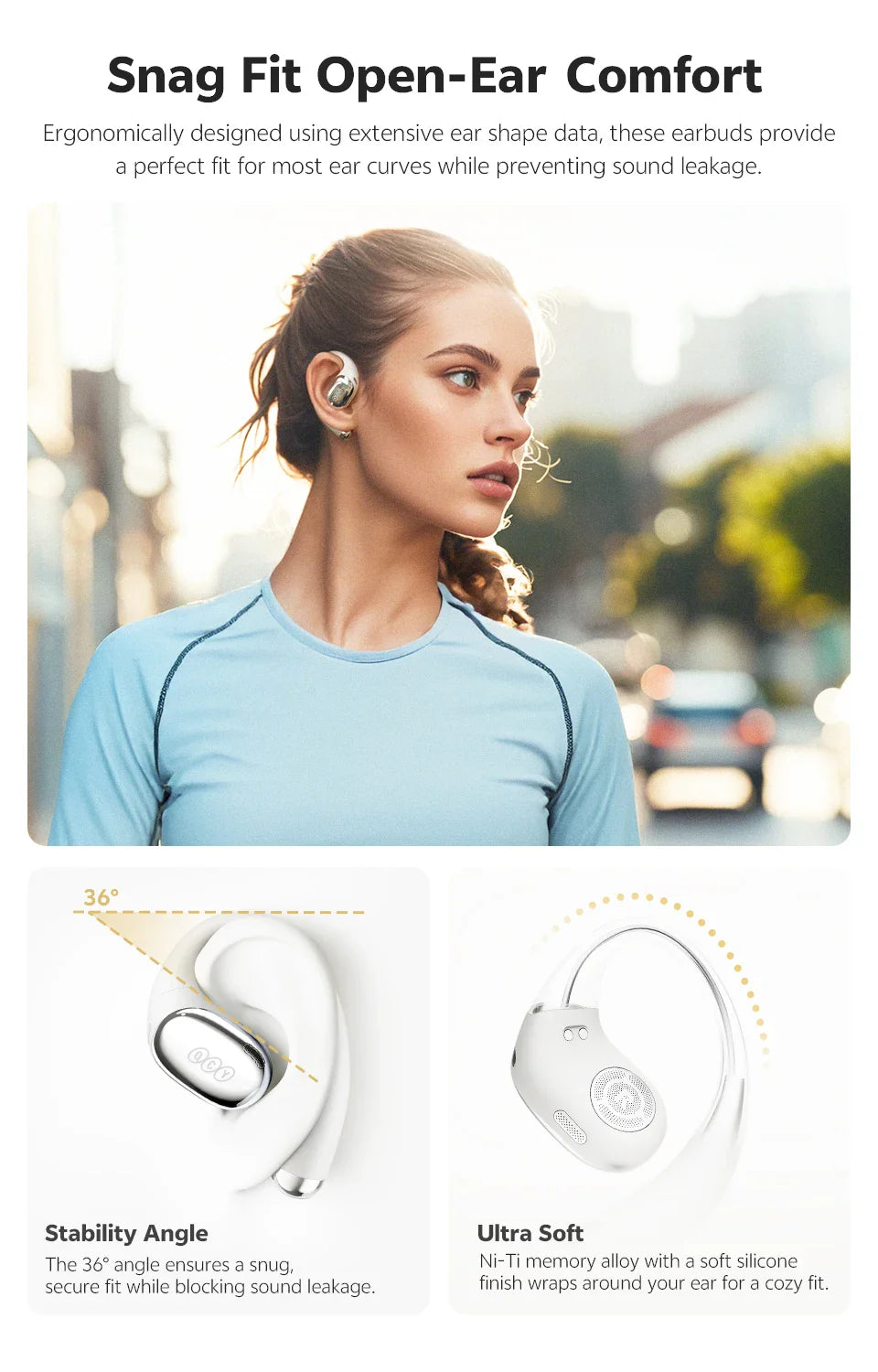 QCY Crossky R70 Open-Ear Wireless Headphones Hi-Res with LDAC OWS Earphones Bass Boost Bluetooth 6.0 Earhook Sport Earbuds 52Hrs