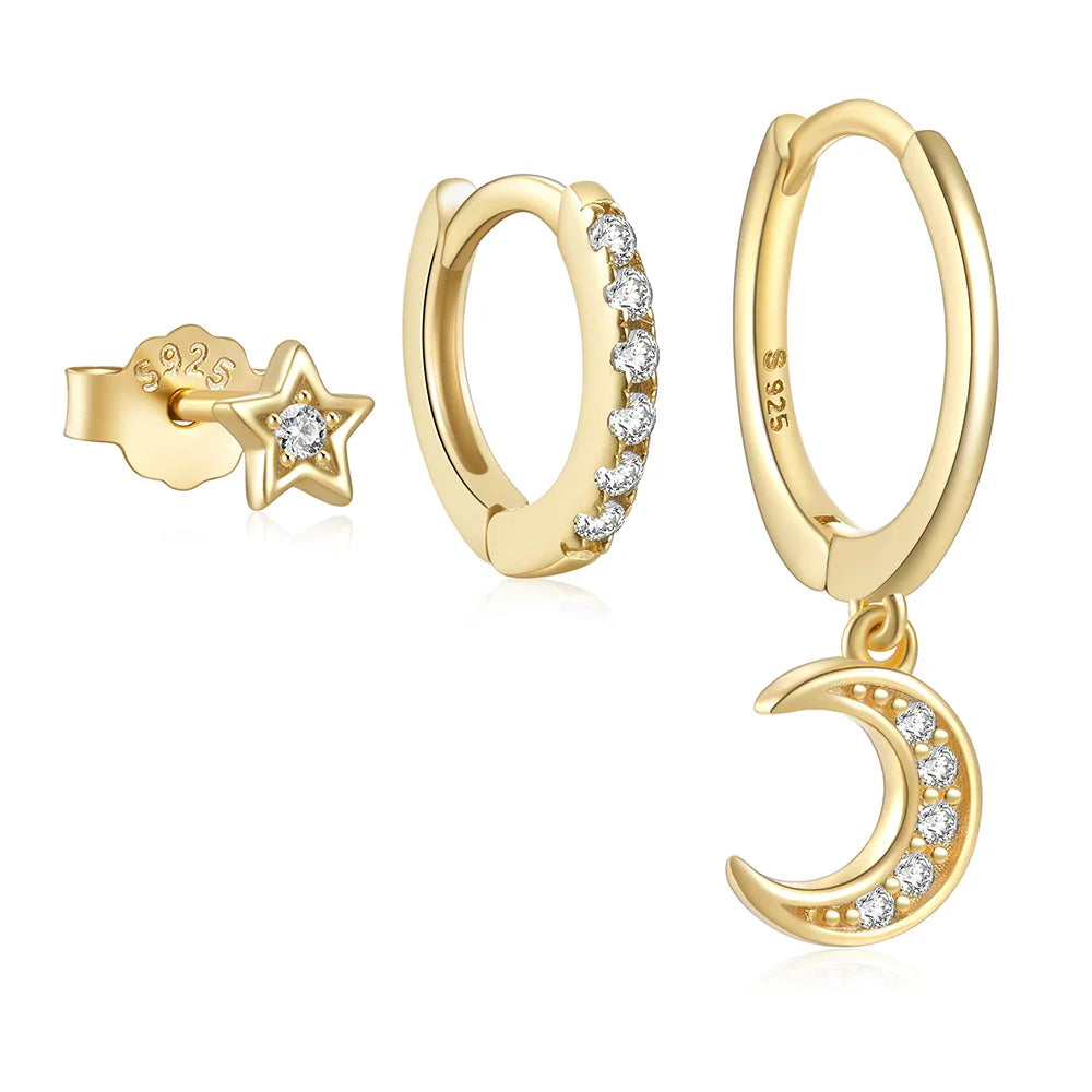 ROXI 925 Sterling Silver 3PCS DIY Hoop Earring With Piercing Stud Earring Set Women Men Party Wedding Jewelry Set pendientes 925