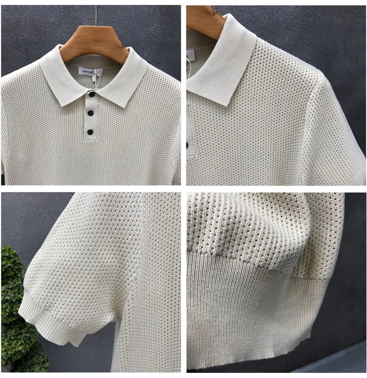 Turn Collar Knit Polo Shirt Short Sleeve Mens Sweater Top