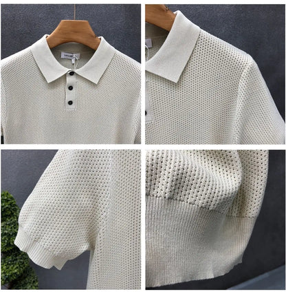 Turn Collar Knit Polo Shirt Short Sleeve Mens Sweater Top