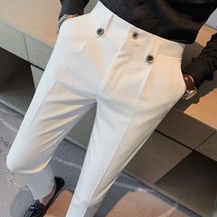 Non-iron Fabric Dress Pants Slim Straight Black White Casual Suit Trousers Male Business