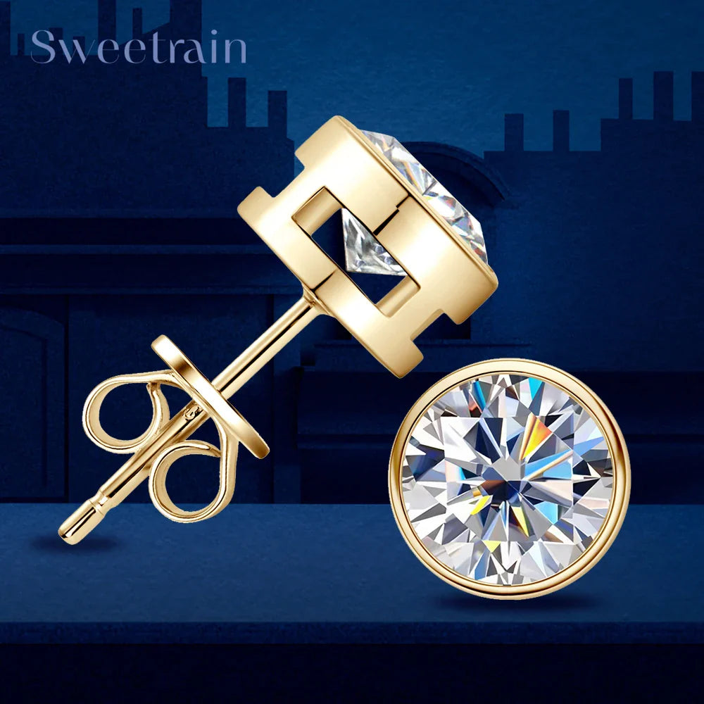 0.5-2ct Moissanite Diamond Stud Earrings 18K Yellow Gold Plated 925 Silver Wedding Earring for Women Men Luxury Jewelry with GRA