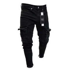 Mens Stretchy Skinny Ripped Jeans Men Side Pocket Washed Slim Denim Pants Biker