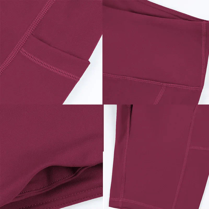 CHRLEISURE Women Yoga Shorts with 3 Pockets Seamless Gym Fitness Tights Elastic Cycling Shorts Female Solid Color Leggings