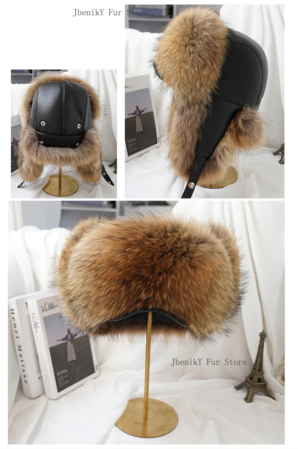 2025 Cap 100% Raccoon Dog Full Fur Fox Fur Hat Men's Fur Ear Protection Winter Thickened and Warm Russian Hat Men's Trend