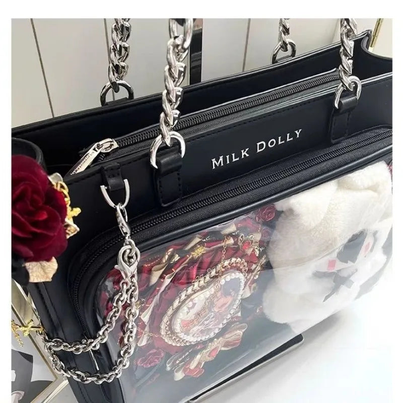 Fashion Womens Shoulder Bag Black Lolita Gothic Y2k Cute Tote Bag