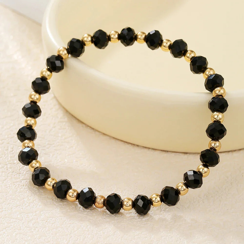 Fashion Boho Adjustable Jewelry Braiding Strap Bracelet Black Crystal Stone Beaded Bracelet For Women Accessory Jewelry
