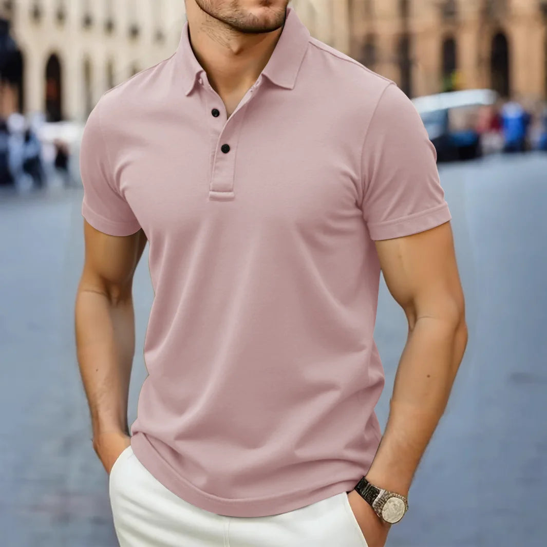 New Men's Business Casual Short Sleeved Shirt Solid Color Polo Shirt Fashionable Breathable Comfortable Versatile Top