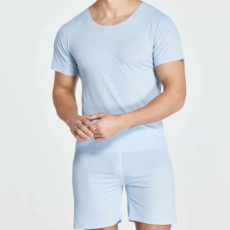 Plus Size Ice Silk Cool Summer Men Sleepwear Shorts Sexy Underwear Nightwear Comfortable Loose Sports Man Sleep Bottoms Homewear