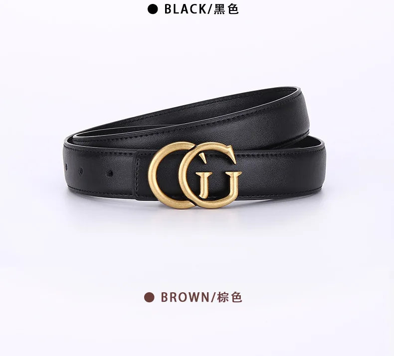Women's leather belt with smooth buckle; simple and fashionable business belt for men; versatile belt for trousers