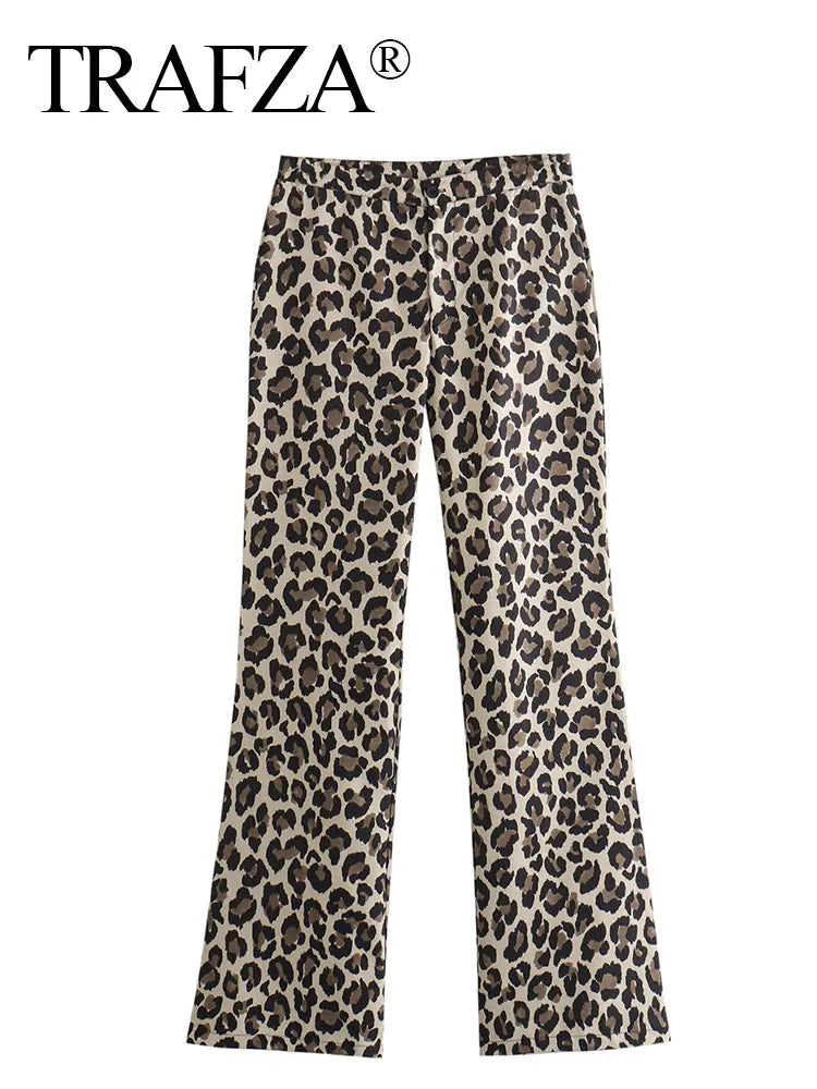 Leopard Print Pant For Women Fashion Vintage High Waist Slim Trousers