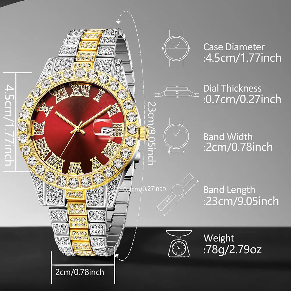1PCS Women's Luxury Watch Set Trendy Luxury with Calendar and Water Diamond Quartz Watch Suitable for Daily Clothing Matching