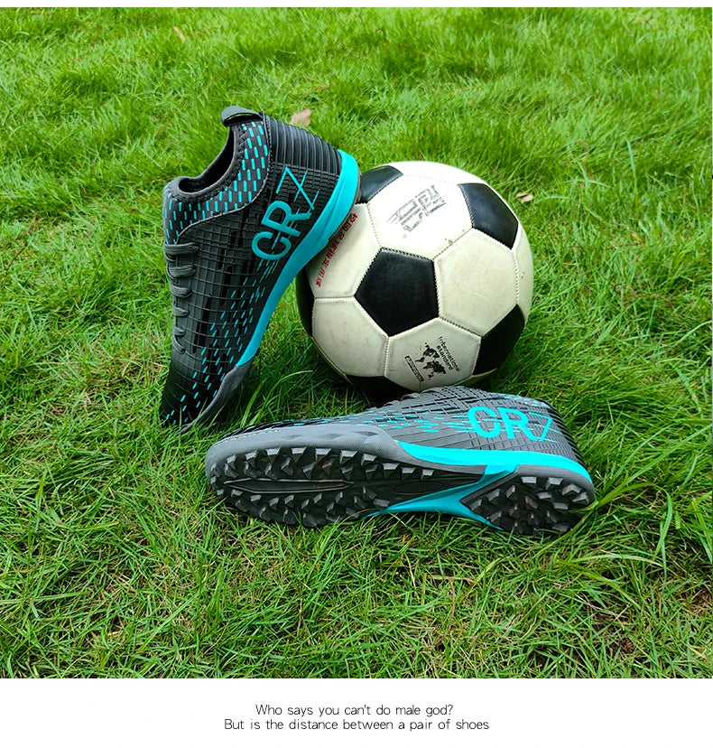 Men Soccer Shoes Turf Indoor Long Spikes High Ankle Football Field Boots