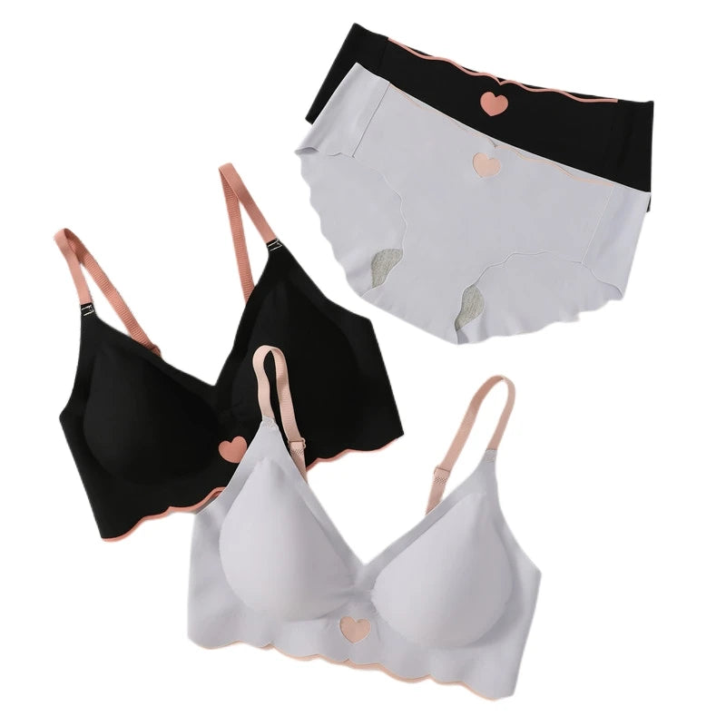 Seamless Bra Set Women Wireless Bras Lingerie Set Deep V Tops Soft