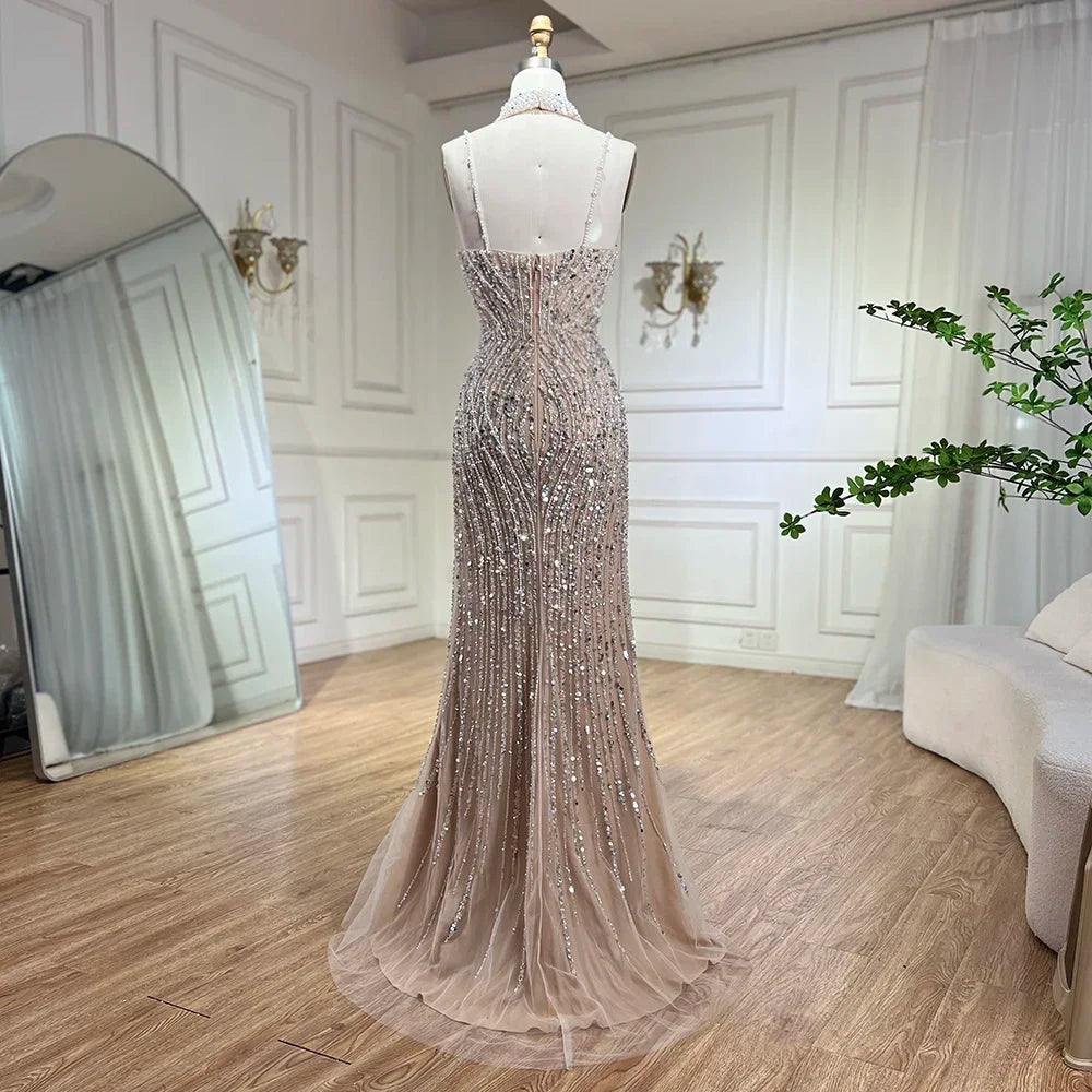 Homecoming Dresses: Spaghetti with split Strap Beaded Evening Dresses