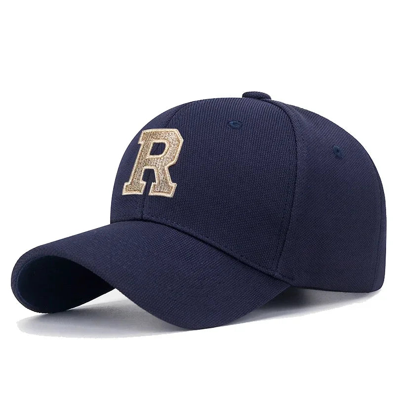 Brand New High Quality R Letter Gold Thread 3D Embroidery Adjustable Elastic Pineapple Cloth Baseball Cap Trucker Hats