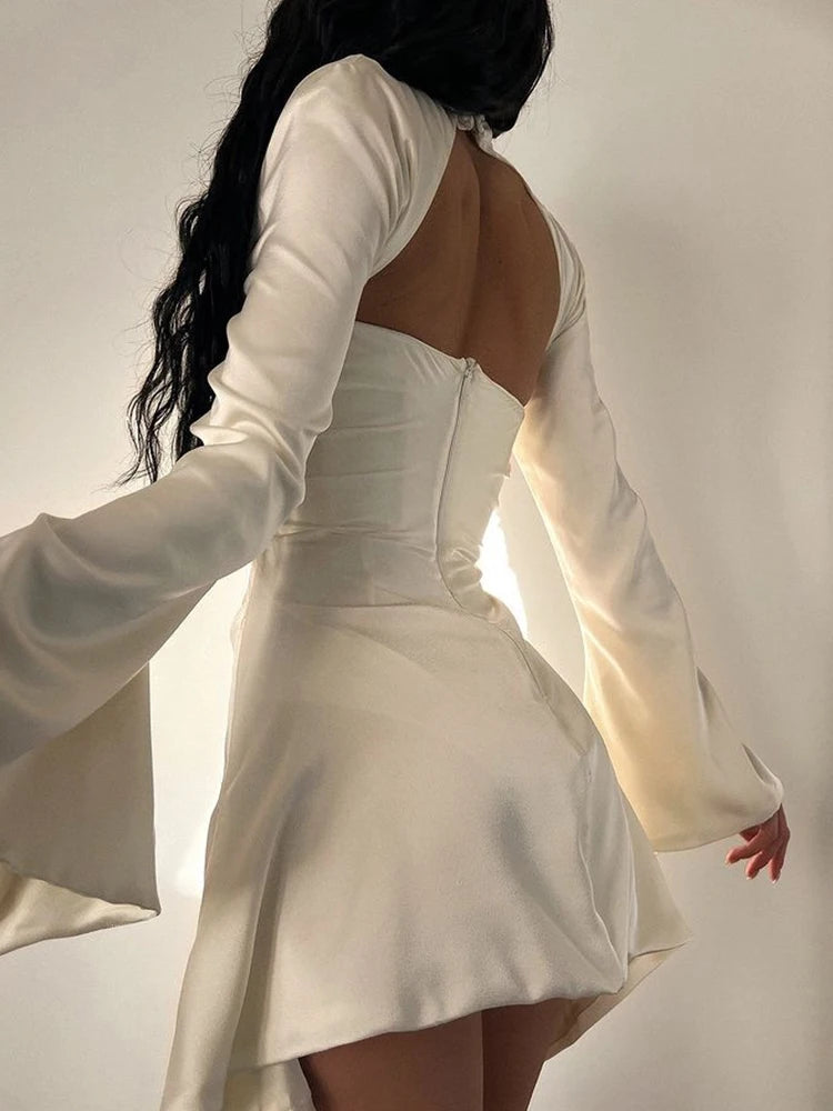 Formal attire Dresses: Long Sleeve Satin Dress White Evening Wedding Guest